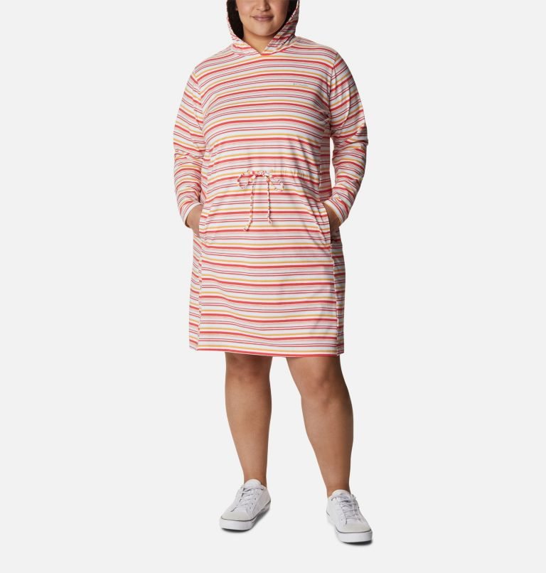 Women's Columbia Sun Trek Hooded Coverup Dress Stripe | Plus Size CA-T4351